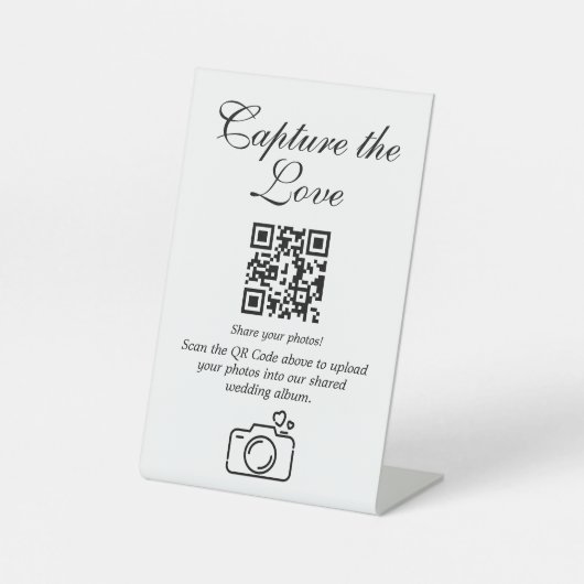 Chic Wedding Foto QR Code Pedestal-Zeichen hochlad Sockelschild (Vorderseite)