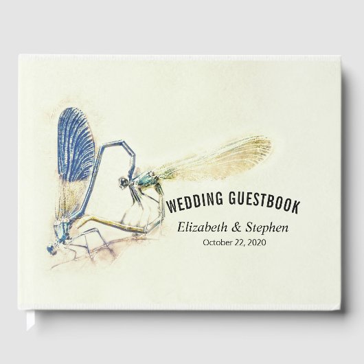 Chic Wedding Guestbook Dragonfly Paating Liebe Her Gästebuch (Vorderseite)