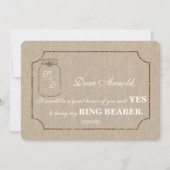 Chic Wedding Mason Jar Linen Leinwand RING BEARER Einladung (Rückseite)