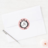 Chic Wedding Monogram Damask Label Rosa Runder Aufkleber (Umschlag)