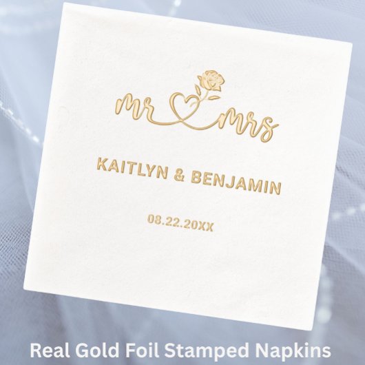 Chic Wedding Mr. & Mrs. Gold Foil gestanzt Napkins Servietten Mit Folie