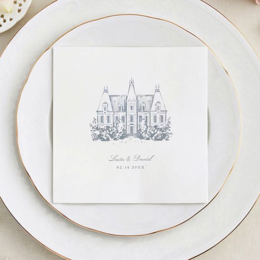 Chic Wedding Napkins | Chateau Venue Sketch Serviette