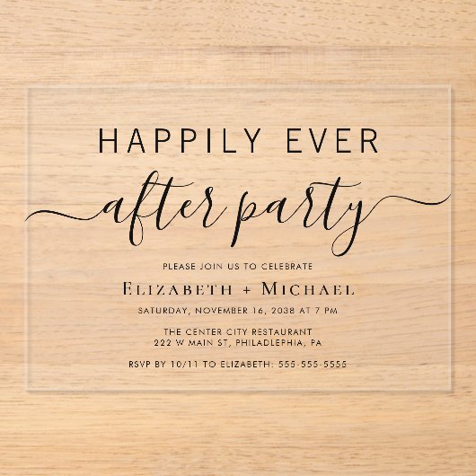 Chic Wedding Reception After Party Acryleinladungen (Vorderseite)