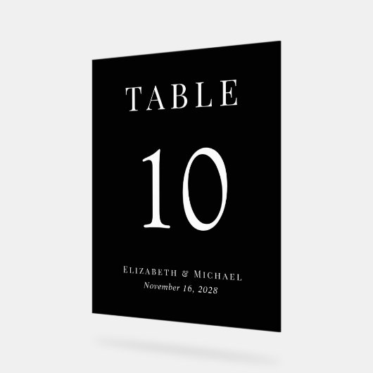 Chic Wedding Reception Black Tischnummer Acrylschild (Winkel)
