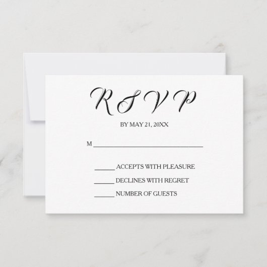 Chic Wedding RSVP Card | Schwarz und Weiß (Vorderseite)
