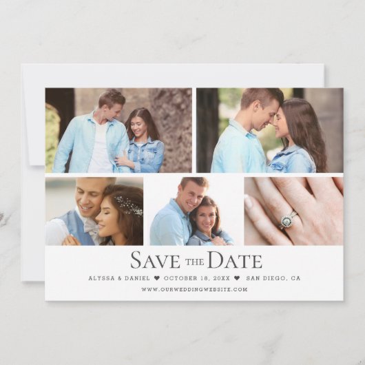 Chic Wedding Save the date Custom Foto Grid Einladung (Vorderseite)
