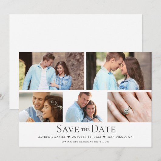 Chic Wedding Save the date Custom Foto Grid Einladung (Vorne/Hinten)