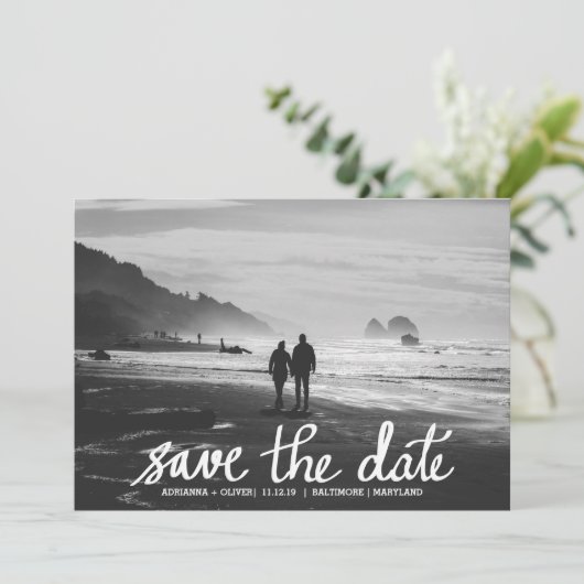 Chic Wedding Save the Date Handgeschriebenes Foto (Stehend Vorderseite)