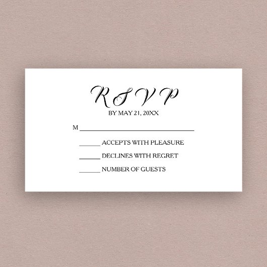 Chic Wedding Schwarz-weiße RSVP-Karte Begleitkarte
