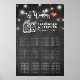 Chic Wedding Seating Chart Mason Jar String Lights Poster