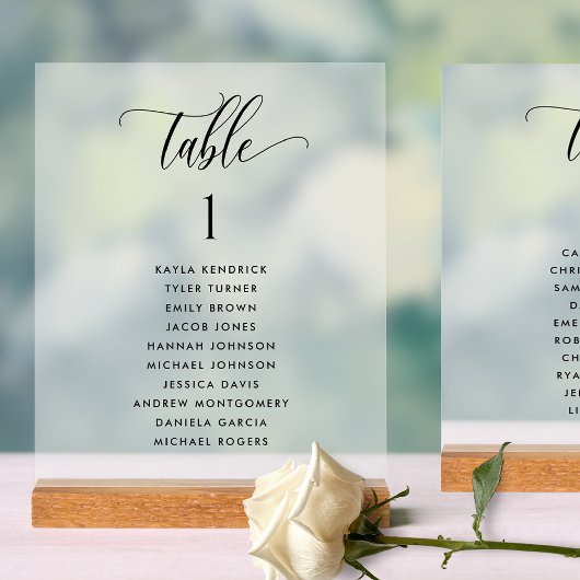 Chic Wedding Table Sitzplan Card Mattierter Stil Acrylschild