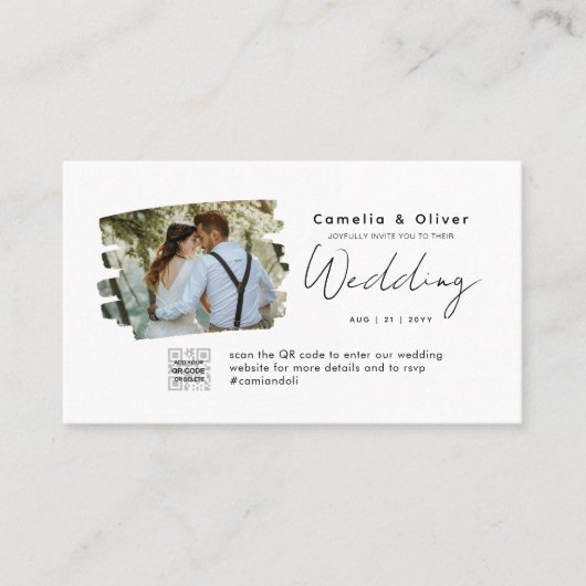 Chic Wedding Website QR Code Minimalistisches Foto Visitenkarte (Vorderseite)