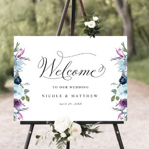 Chic Wedding Welcome Sign Lila und blau floral Poster