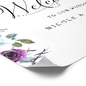 Chic Wedding Welcome Sign Lila und blau floral Poster (Ecke)