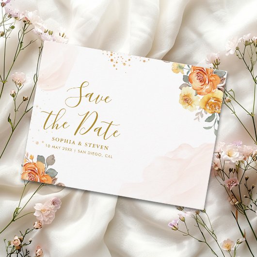 Chic wedding with orange floral Illustration Postkarte