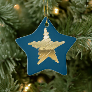 Chic Weihnachten Gold Stern blau Keramik Ornament