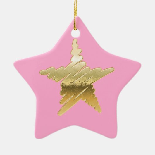 Chic Weihnachten Gold Stern rosa Keramik Ornament (Vorne)