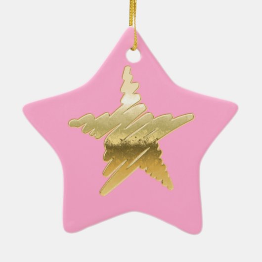 Chic Weihnachten Gold Stern rosa Keramik Ornament (Hinten)