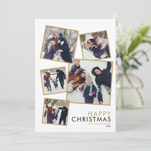 Chic Weihnachten Moderne Familie 5 Foto Collage (Stehend Vorderseite)