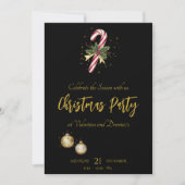 Chic Weihnachts-Party mit Candy Cane auf Black Einladung (Vorderseite)