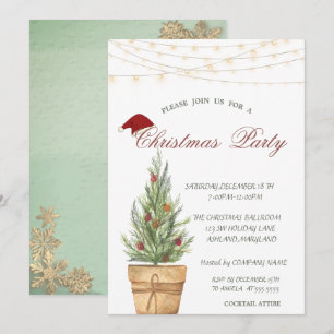 Chic Weihnachtsbaum, Gold Snowflakes Weihnachten Einladung