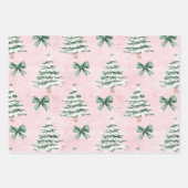 Chic Weihnachtsbäume Kariert Pink Floral Geschenkpapier Set (Vorderseite)