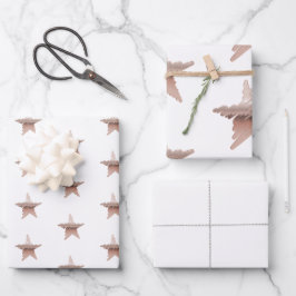 Chic Weihnachtsmetall Rose goldener Stern Weiß Geschenkpapier Set