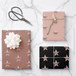 Chic Weihnachtsmetall Rose goldener Stern Wrapping Geschenkpapier Set