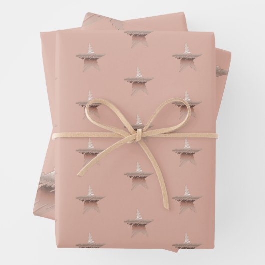 Chic Weihnachtsmetall Rose Goldstar Kastanie Geschenkpapier Set (Beispiel)