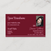 Chic Wein Rosa Streifen mit Monogramm und Foto Visitenkarte (Rückseite)