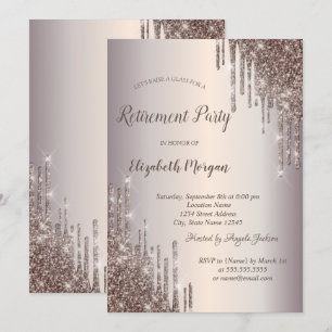 Chic Weinglas Glittertropfen Ruhestand   Einladung