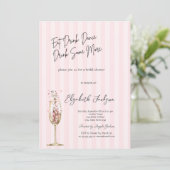 Chic Weinglas Konfetti rosa gestreift Einladung (Stehend Vorderseite)