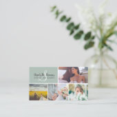 Chic Weise grüne Hochzeitsfotografie Collage Visitenkarte (Stehend Vorderseite)