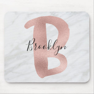 Chic Weiß und Grau Marmor Rosen Gold B Monogramm N Mousepad