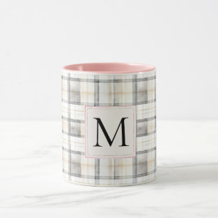 Chic Weiße Graue Karierte Streifen Monogramm Tasse