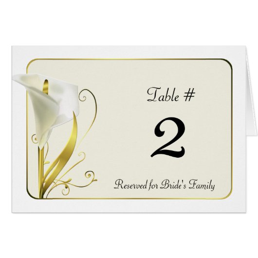 Chic-weiße und Elfenbeincalla-Lilien-Tischnummer (Vorderseite (Horizontal))