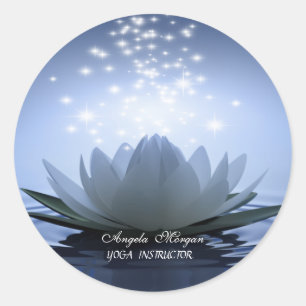 Chic weißer Lotus Blau Runder Aufkleber