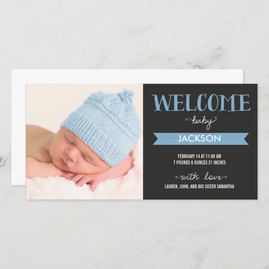 Chic Welcome Baby Boy Geburtserklärung Ankündigung (Vorne/Hinten)