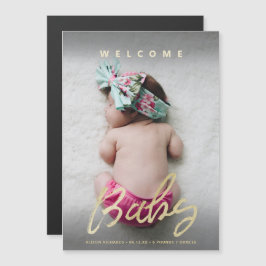 Chic Welcome Baby Gold Brush Script mit Bild Magneteinladung