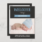 Chic Welcome Birth Announcement - Blue Ankündigungspostkarte (Vorne/Hinten)