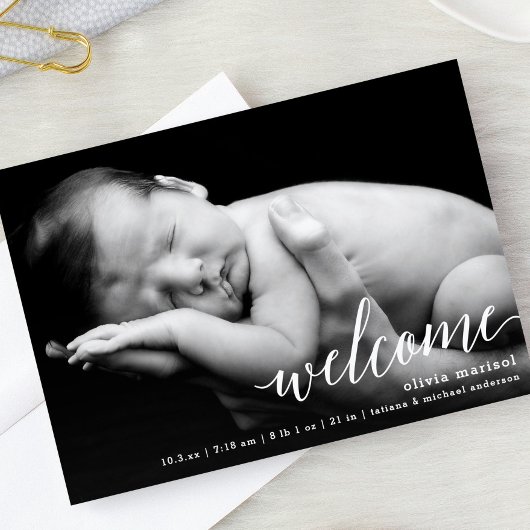 Chic Welcome Calligraphy Script Geburtserklärung Ankündigung