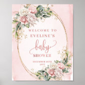 Chic Welcome Dusty Pink Floral Eucalyptus Sign Poster (Vorne)