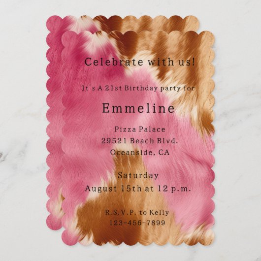 Chic Western Pink Cream Gold Cowgirl Cowhide Einladung (Vorne/Hinten)
