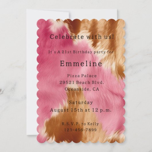 Chic Western Pink Cream Gold Cowgirl Cowhide Einladung (Vorderseite)