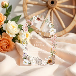 Chic Western Watercolor Floral Cowboy Babydusche Acryleinladungen