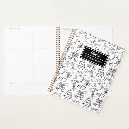 Chic Whimsical Black & White Personalisiert Weddin Planer (Anzeige)