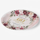 Chic Whimsical Boho Burgundy Eukalyptus Gold 60. Pappteller (Schrägansicht)