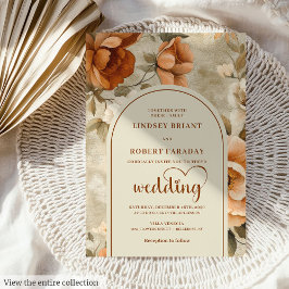 Chic Whimsical Boho Terracotta Beige Olive Wedding Einladung
