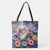 Chic Whimsical Cat Flower Garden Monogram Tasche (Vorderseite)