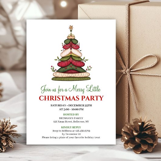 Chic whimsical Christmas tree winter party invite Einladung